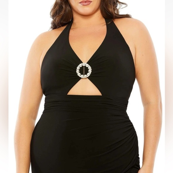 Mac Duggal 76993 Black Halter Tie Keyhole Detail sz 16W NWT - Picture 2 of 6